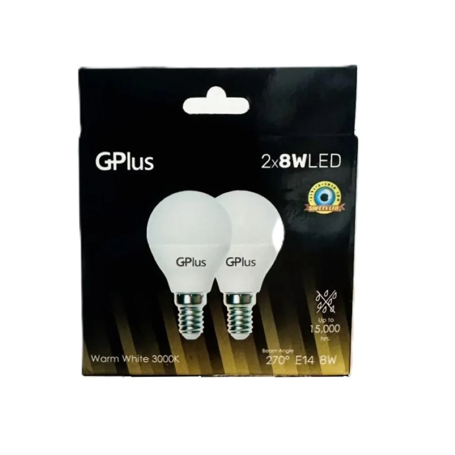נורות לד כדור 8W אור צהוב GPlus מארז זוגי